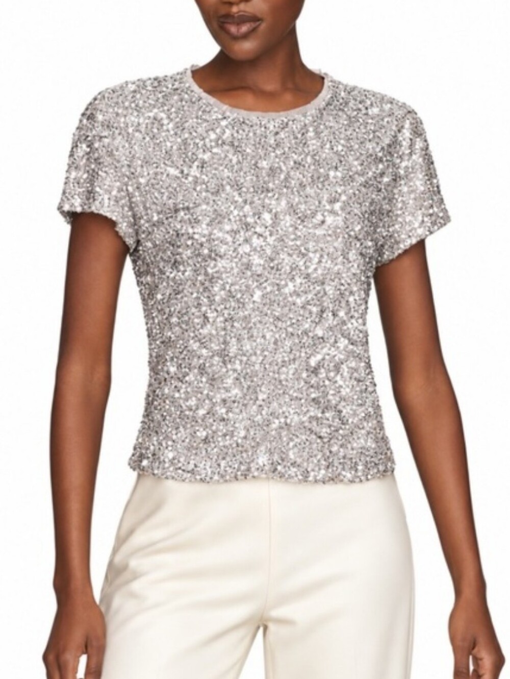 Anthropologie Maeve Sequined Top - Silver